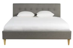 Online Miliboo Cama 2 plazas 160 x 200 cm con cabecero de cama de tela gris claro LEONCE