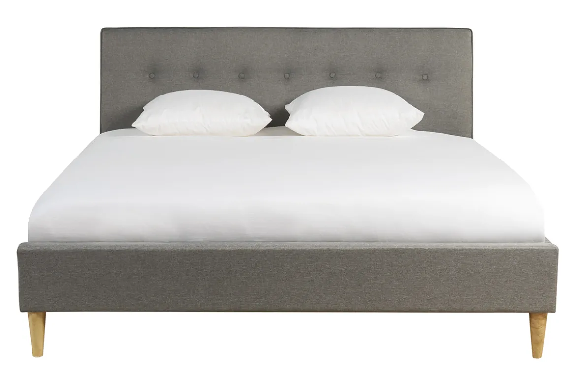 Online Miliboo Cama 2 plazas 160 x 200 cm con cabecero de cama de tela gris claro LEONCE