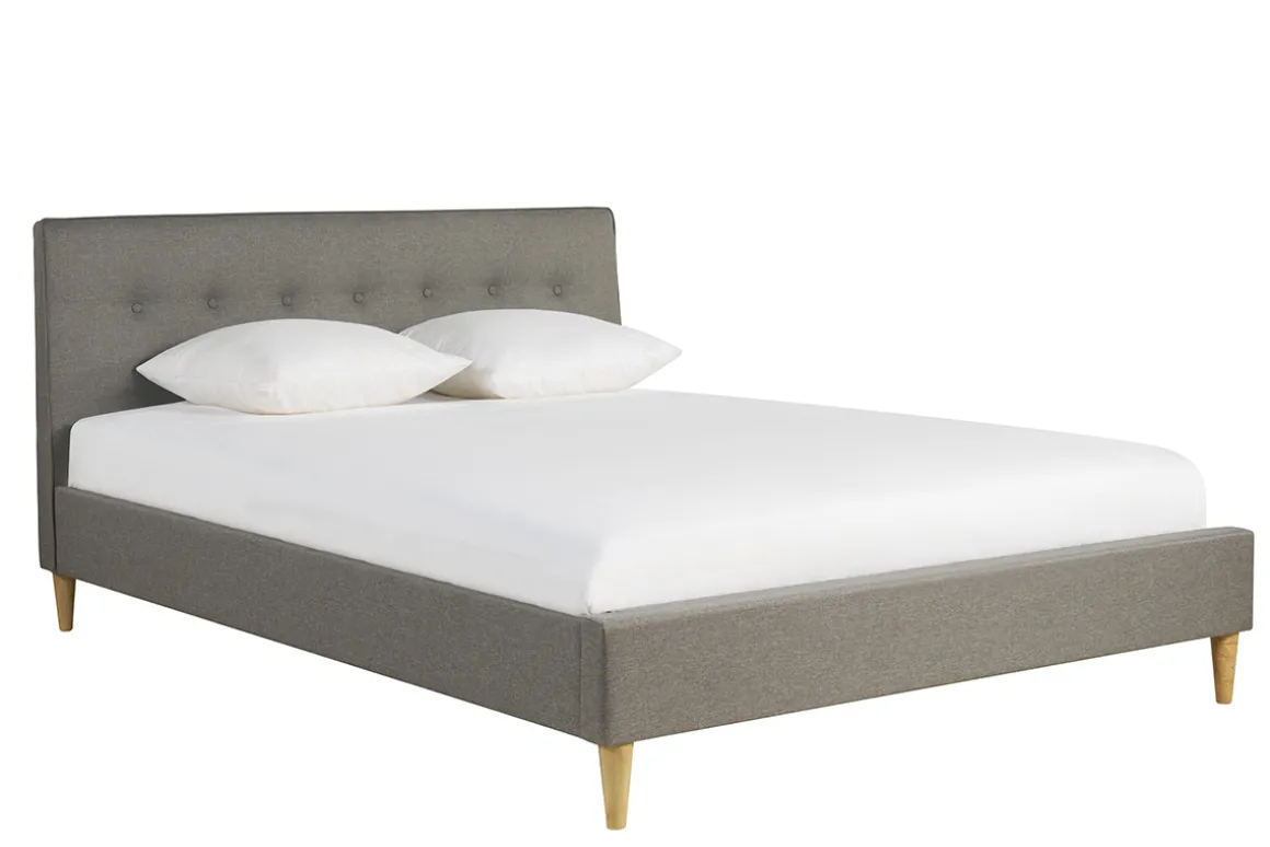Online Miliboo Cama 2 plazas 160 x 200 cm con cabecero de cama de tela gris claro LEONCE