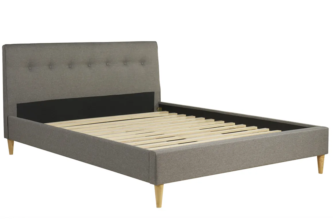 Online Miliboo Cama 2 plazas 160 x 200 cm con cabecero de cama de tela gris claro LEONCE