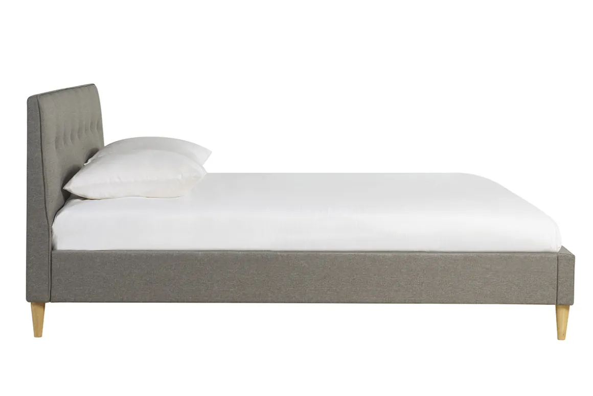 Online Miliboo Cama 2 plazas 160 x 200 cm con cabecero de cama de tela gris claro LEONCE