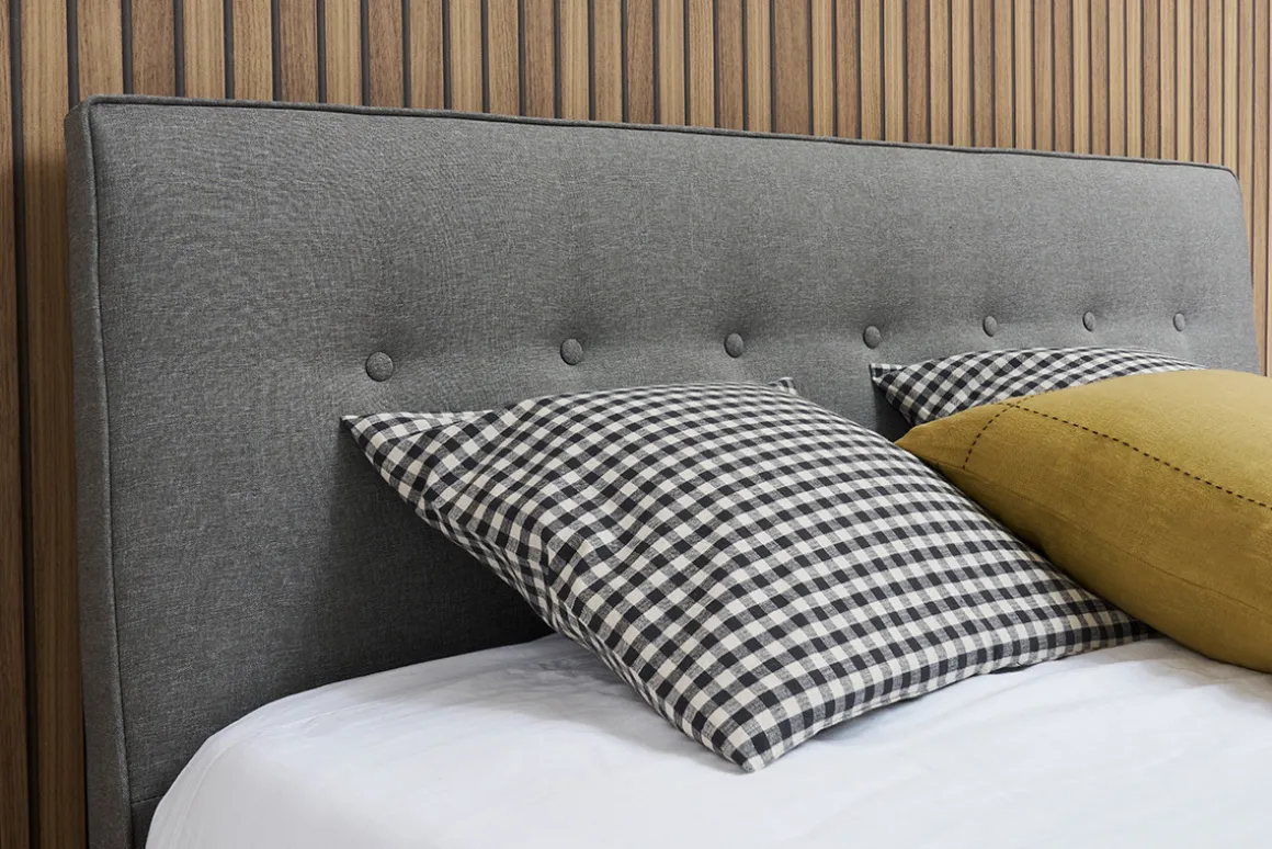 Online Miliboo Cama 2 plazas 160 x 200 cm con cabecero de cama de tela gris claro LEONCE