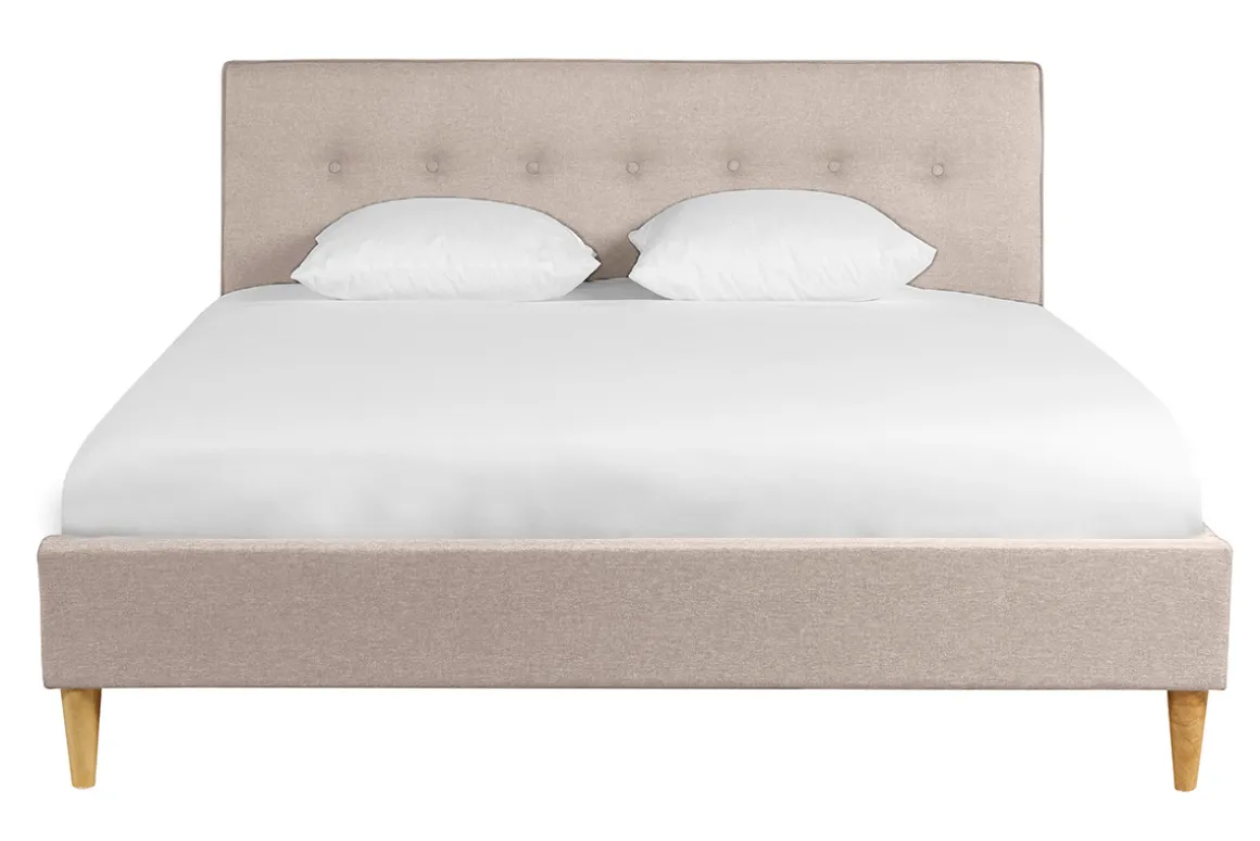 Store Miliboo Cama 2 plazas 160 x 200 cm con cabecero de cama de tela beige LEONCE