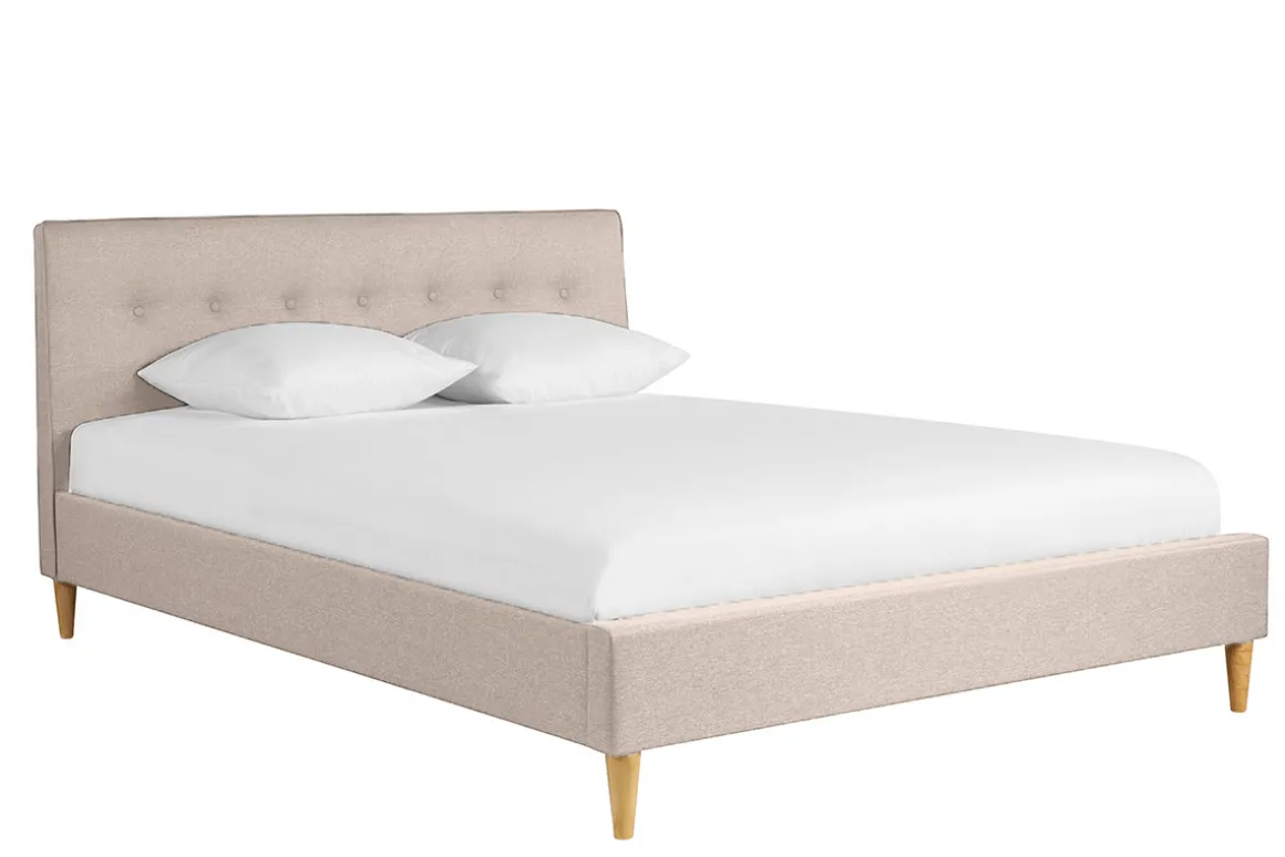 Store Miliboo Cama 2 plazas 160 x 200 cm con cabecero de cama de tela beige LEONCE