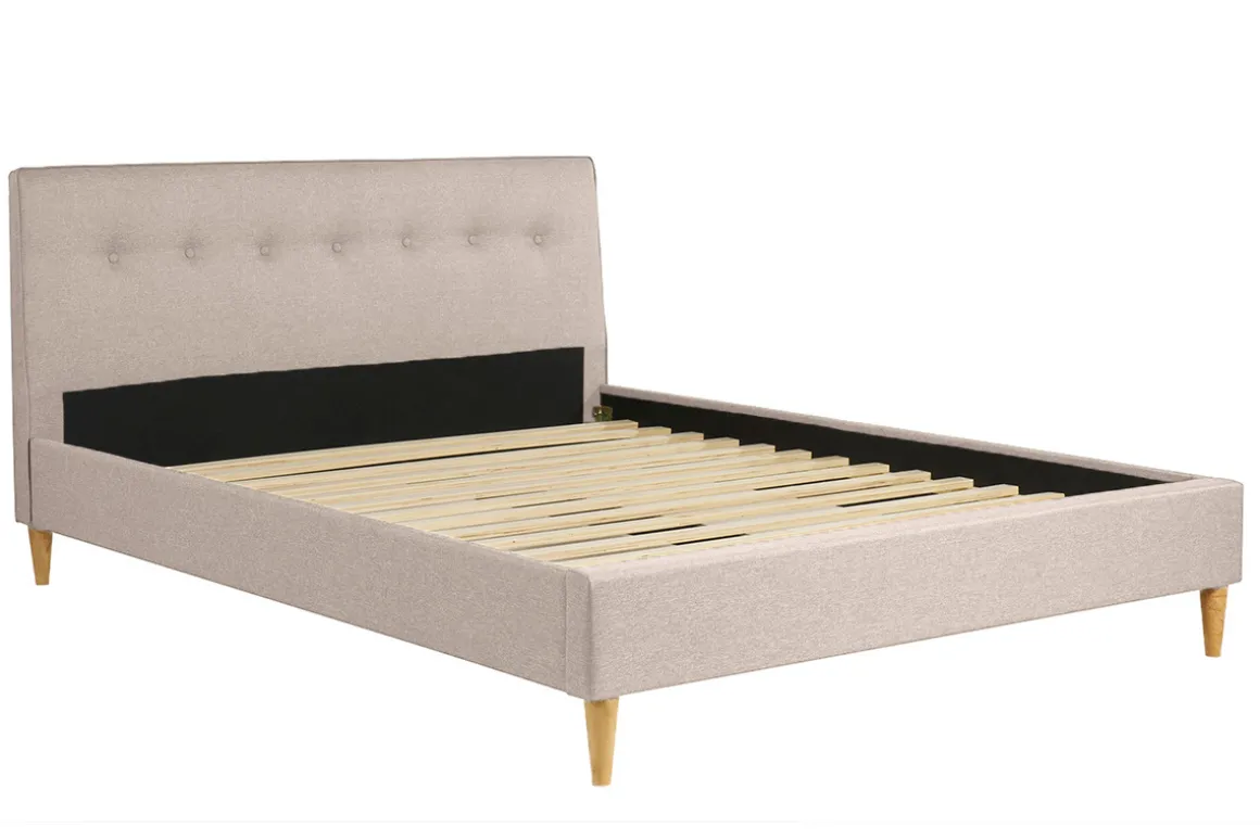 Store Miliboo Cama 2 plazas 160 x 200 cm con cabecero de cama de tela beige LEONCE