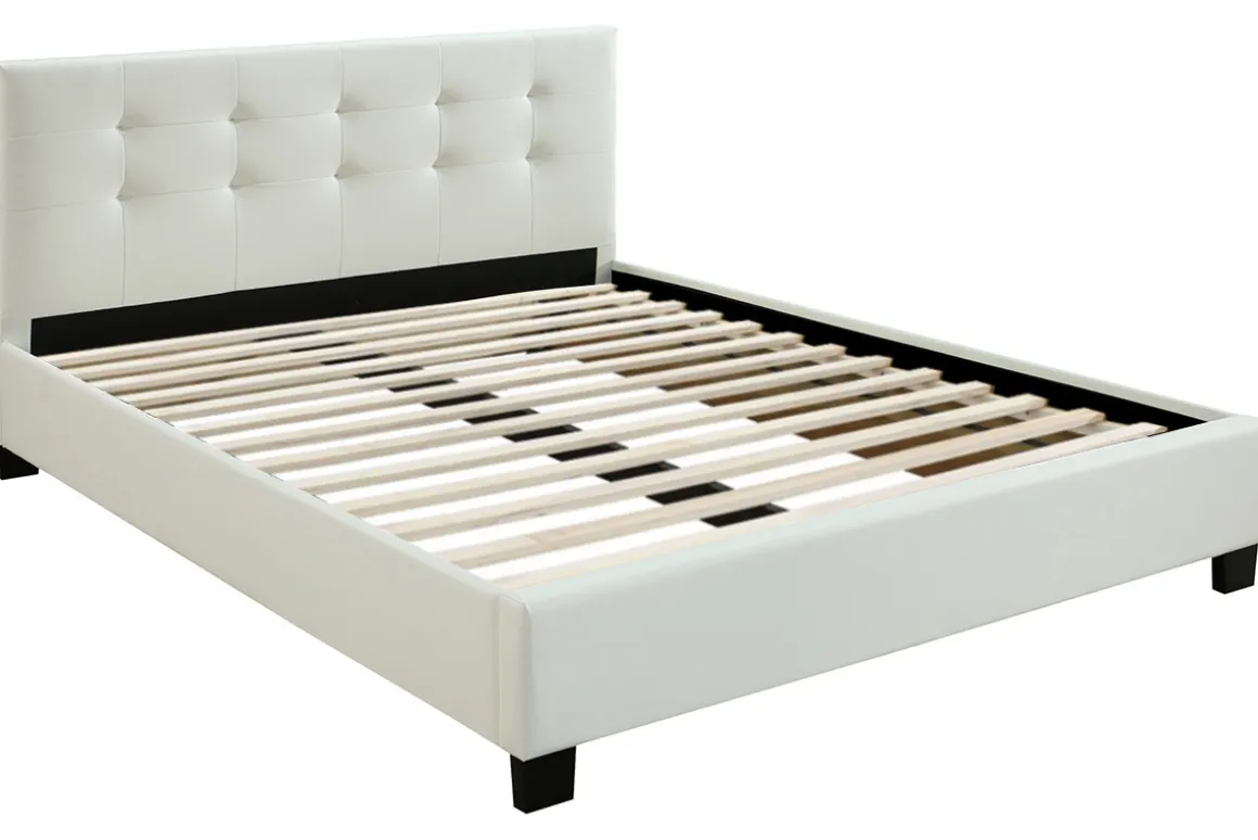 Flash Sale Miliboo Cama 160 x 200 PU blanca acolchada MARQUISE