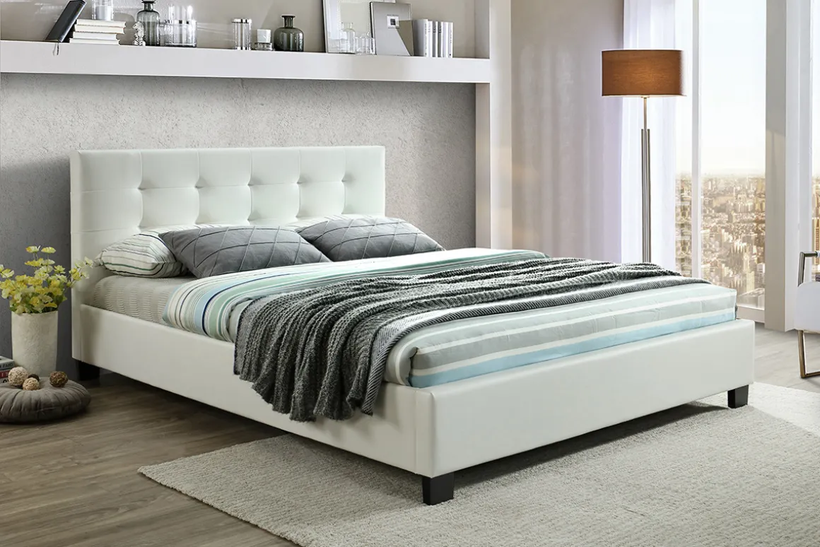 Flash Sale Miliboo Cama 160 x 200 PU blanca acolchada MARQUISE