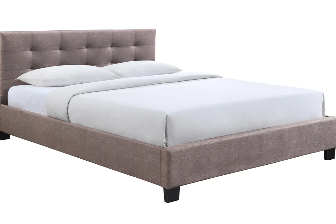 Fashion Miliboo Cama 160 x 200 tela camel acolchada MARQUISE