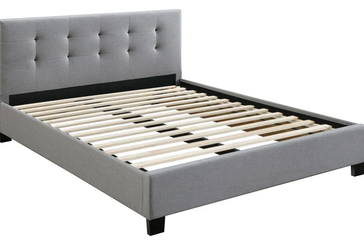 Flash Sale Miliboo Cama 160 x 200 tela gris acolchada MARQUISE