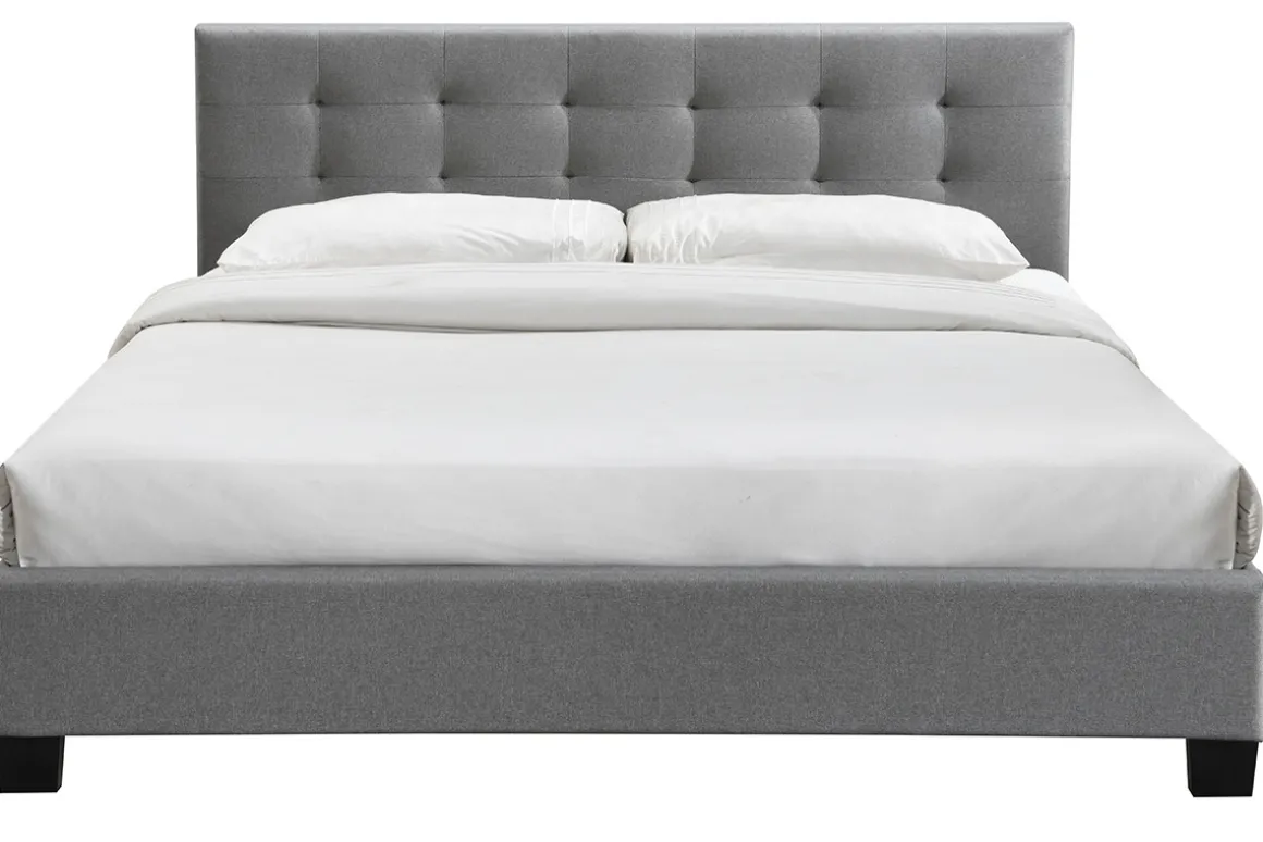 Shop Miliboo Cama 180 x 200 tela gris acolchada MARQUISE