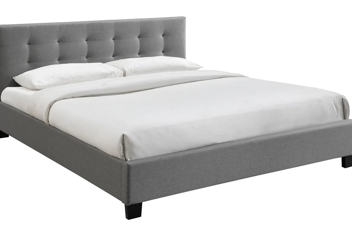 Shop Miliboo Cama 180 x 200 tela gris acolchada MARQUISE