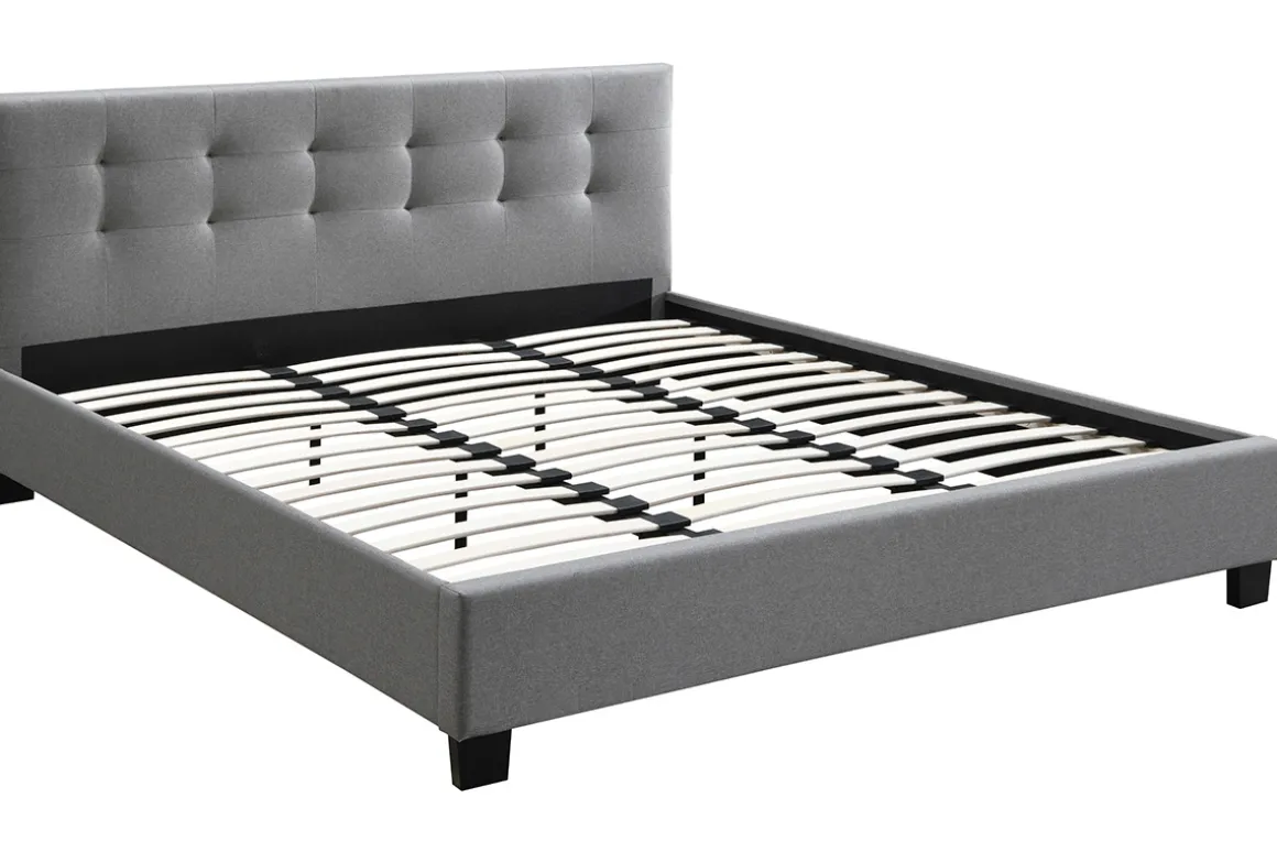 Shop Miliboo Cama 180 x 200 tela gris acolchada MARQUISE