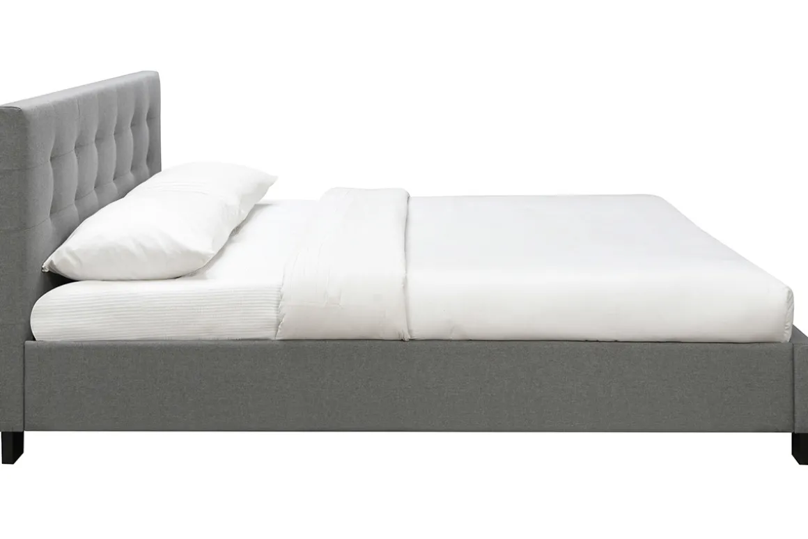 Shop Miliboo Cama 180 x 200 tela gris acolchada MARQUISE
