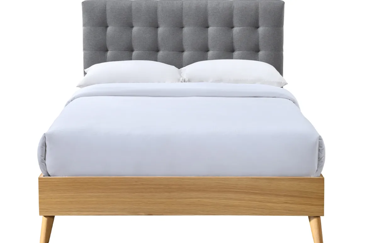 Sale Miliboo Cama adulto escandinavo madera y tejido gris 140 x 200cm LYNN