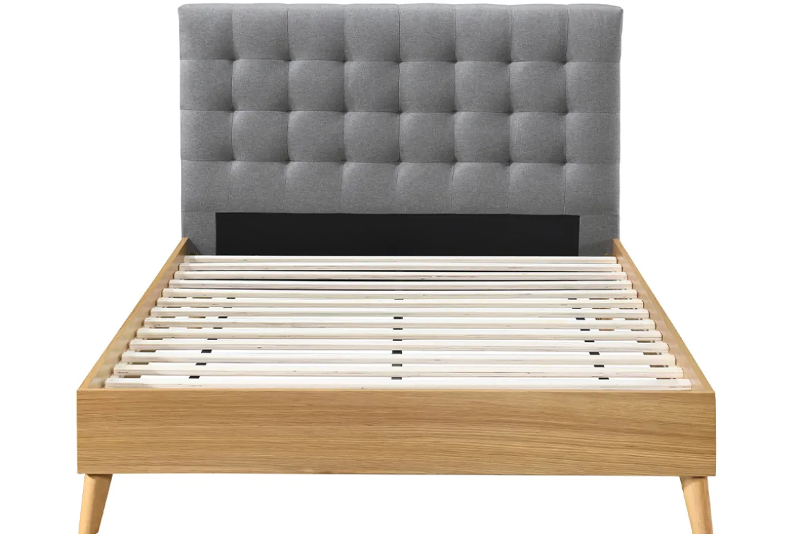 Sale Miliboo Cama adulto escandinavo madera y tejido gris 140 x 200cm LYNN