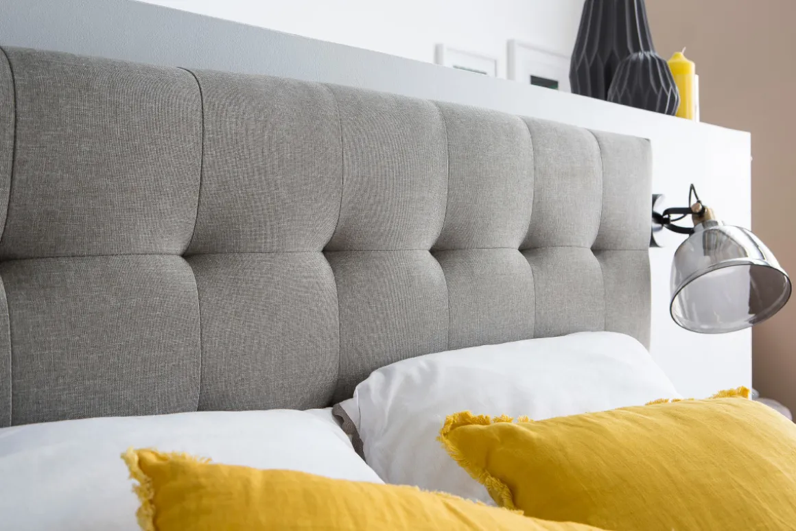 Sale Miliboo Cama adulto escandinavo madera y tejido gris 140 x 200cm LYNN