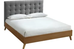 Sale Miliboo Cama adulto escandinavo madera y tejido gris 140 x 200cm LYNN