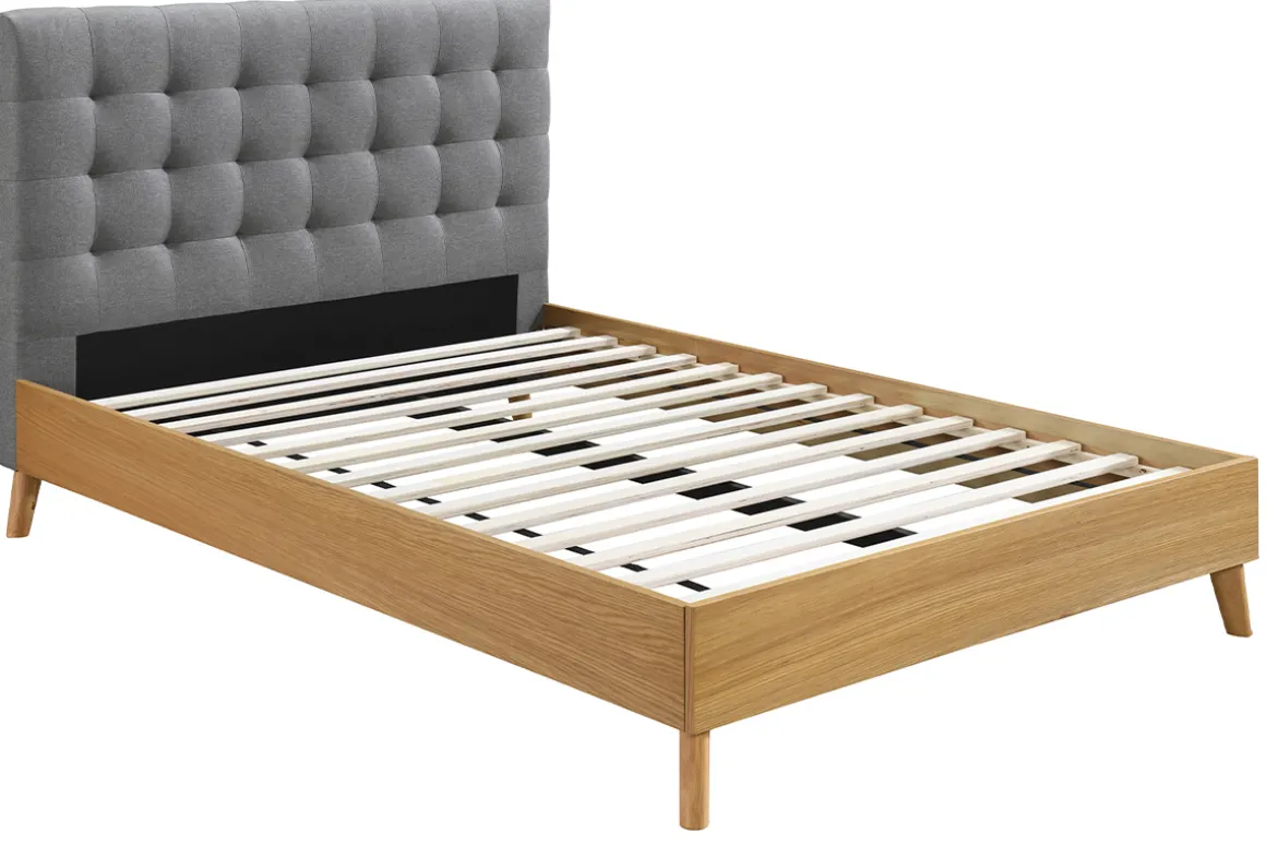 Sale Miliboo Cama adulto escandinavo madera y tejido gris 140 x 200cm LYNN