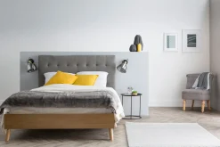 Sale Miliboo Cama adulto escandinavo madera y tejido gris 140 x 200cm LYNN