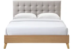 Best Sale Miliboo Cama adulto estilo nórdico madera y tejido beige 160 x 200cm LYNN