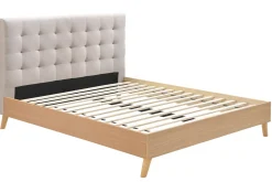 Best Sale Miliboo Cama adulto estilo nórdico madera y tejido beige 160 x 200cm LYNN