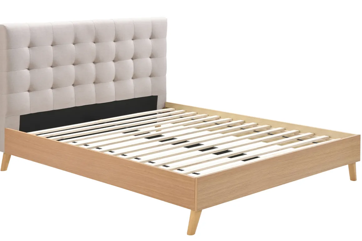 Best Sale Miliboo Cama adulto estilo nórdico madera y tejido beige 160 x 200cm LYNN