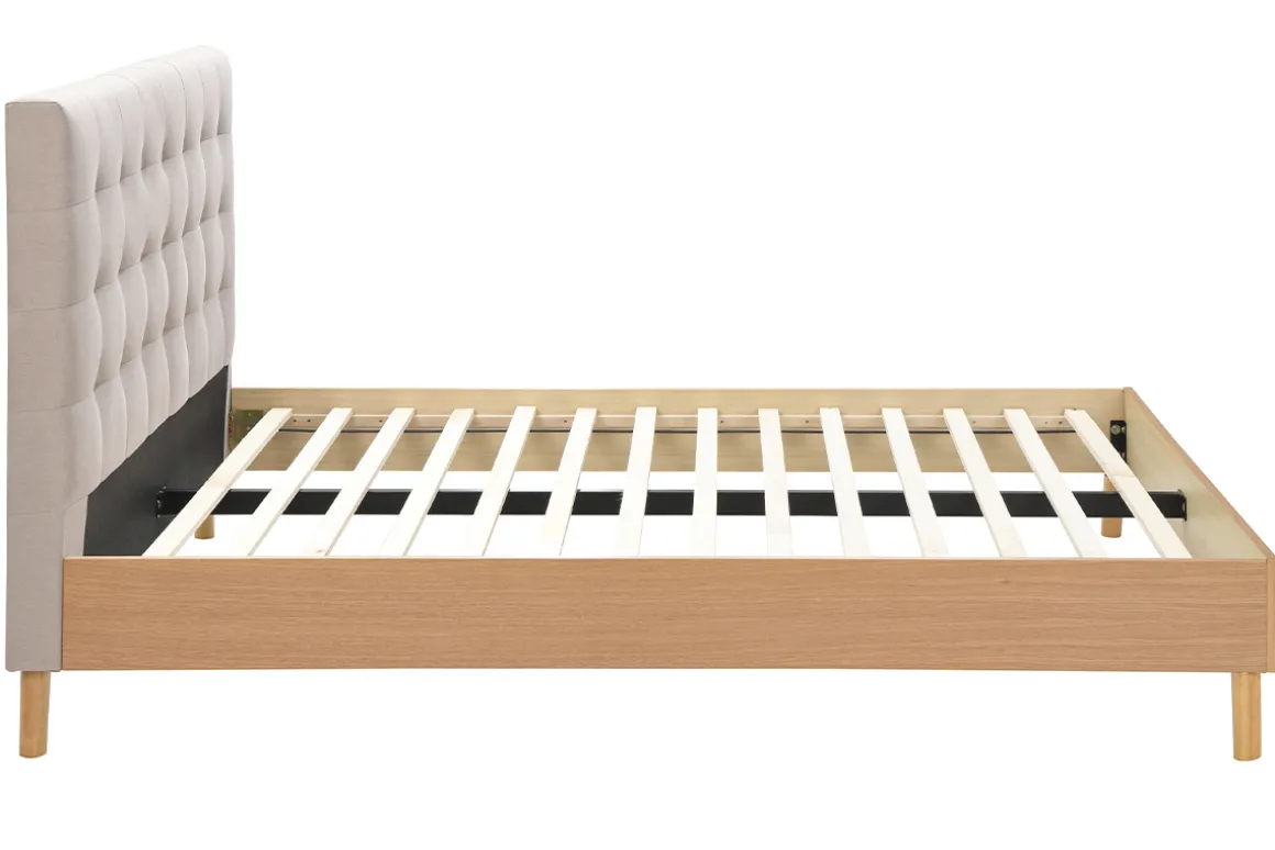 Best Sale Miliboo Cama adulto estilo nórdico madera y tejido beige 160 x 200cm LYNN