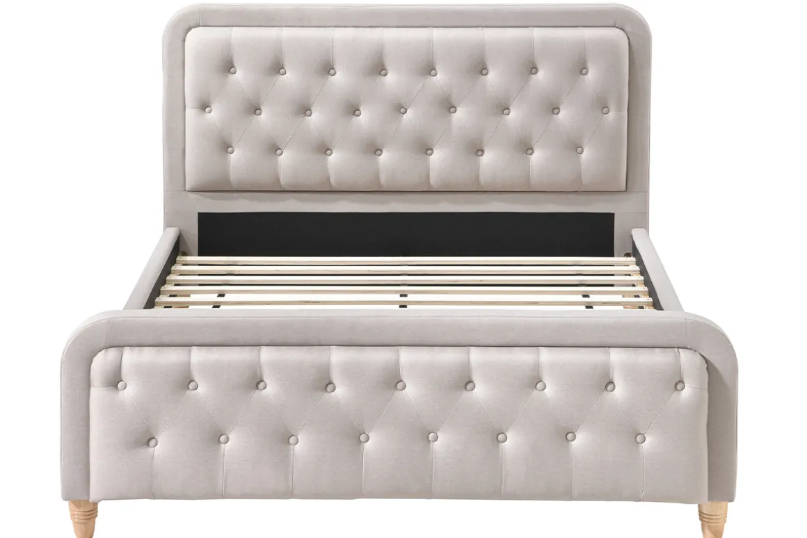 New Miliboo Cama capitoné tejido beige 160 x 200cm KRISTEN
