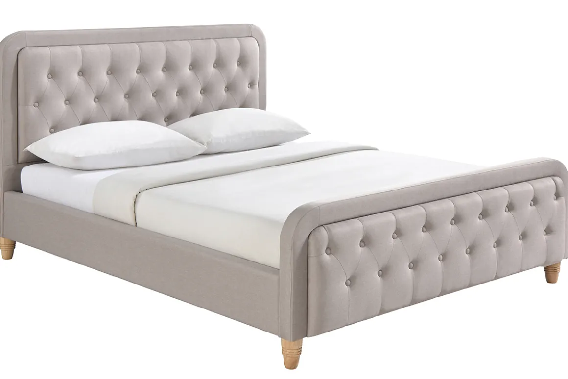 New Miliboo Cama capitoné tejido beige 160 x 200cm KRISTEN