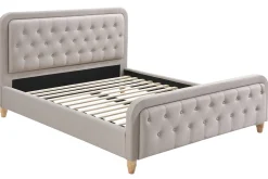 New Miliboo Cama capitoné tejido beige 160 x 200cm KRISTEN