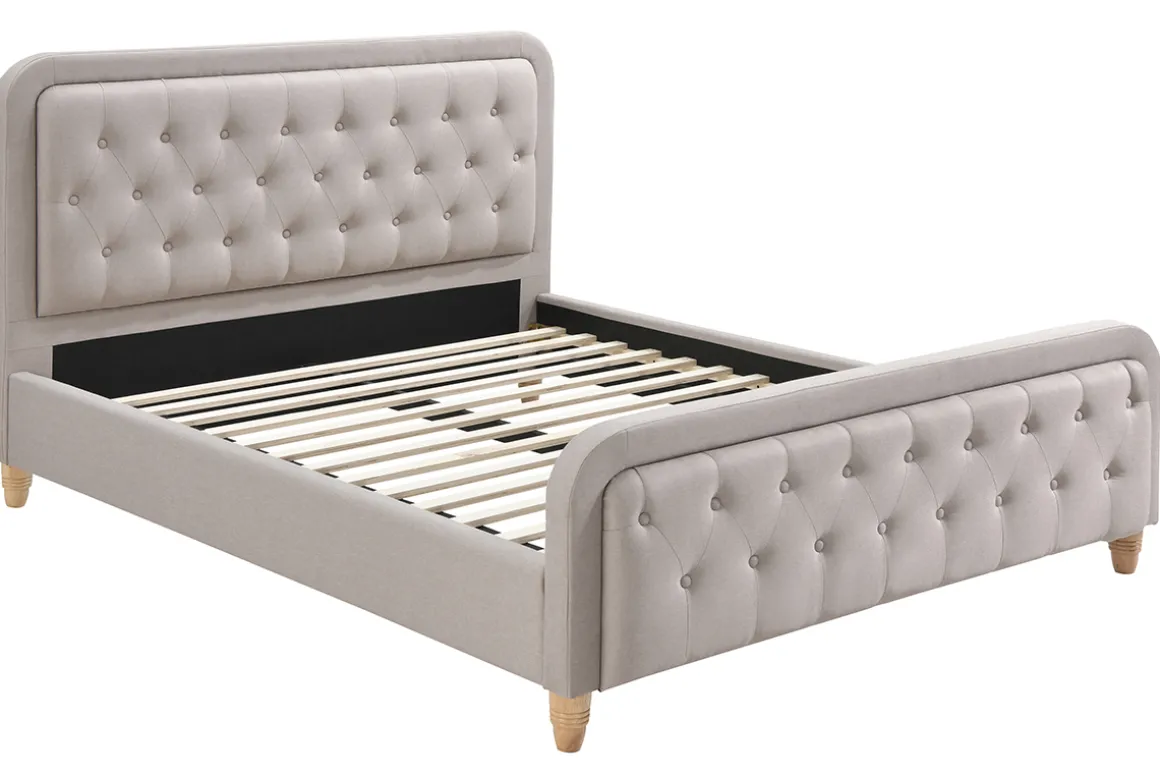 New Miliboo Cama capitoné tejido beige 160 x 200cm KRISTEN