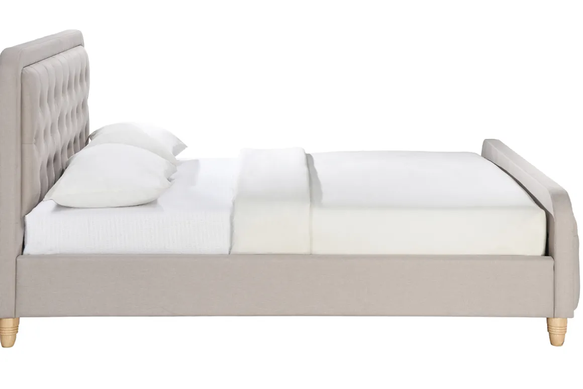 New Miliboo Cama capitoné tejido beige 160 x 200cm KRISTEN
