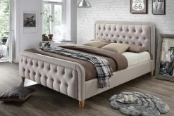 New Miliboo Cama capitoné tejido beige 160 x 200cm KRISTEN