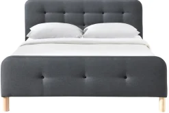 Discount Miliboo Cama capitoné tejido gris oscuro 160 x 200cm HOLSEN