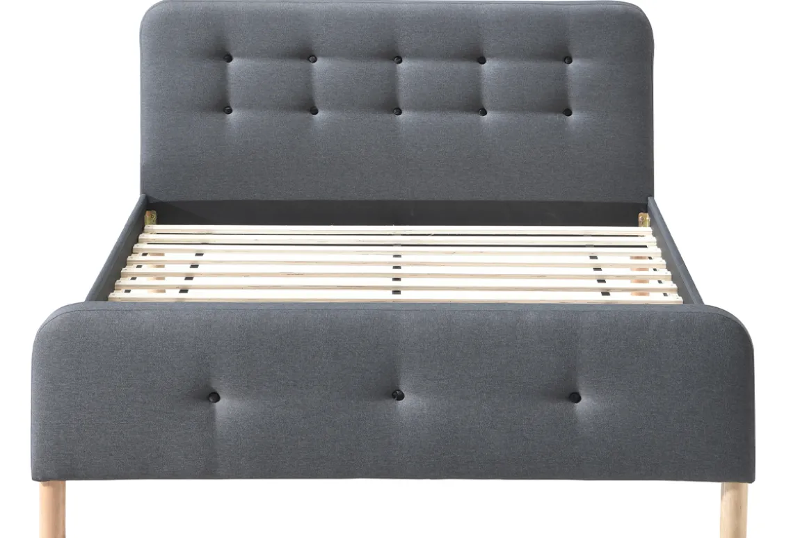 Discount Miliboo Cama capitoné tejido gris oscuro 160 x 200cm HOLSEN