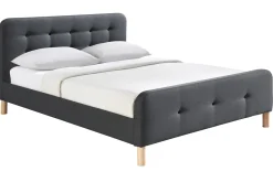 Discount Miliboo Cama capitoné tejido gris oscuro 160 x 200cm HOLSEN