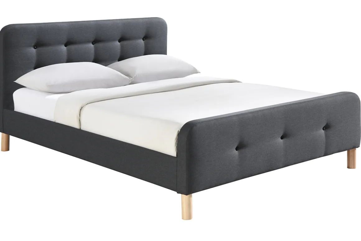 Discount Miliboo Cama capitoné tejido gris oscuro 160 x 200cm HOLSEN