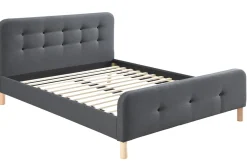 Discount Miliboo Cama capitoné tejido gris oscuro 160 x 200cm HOLSEN