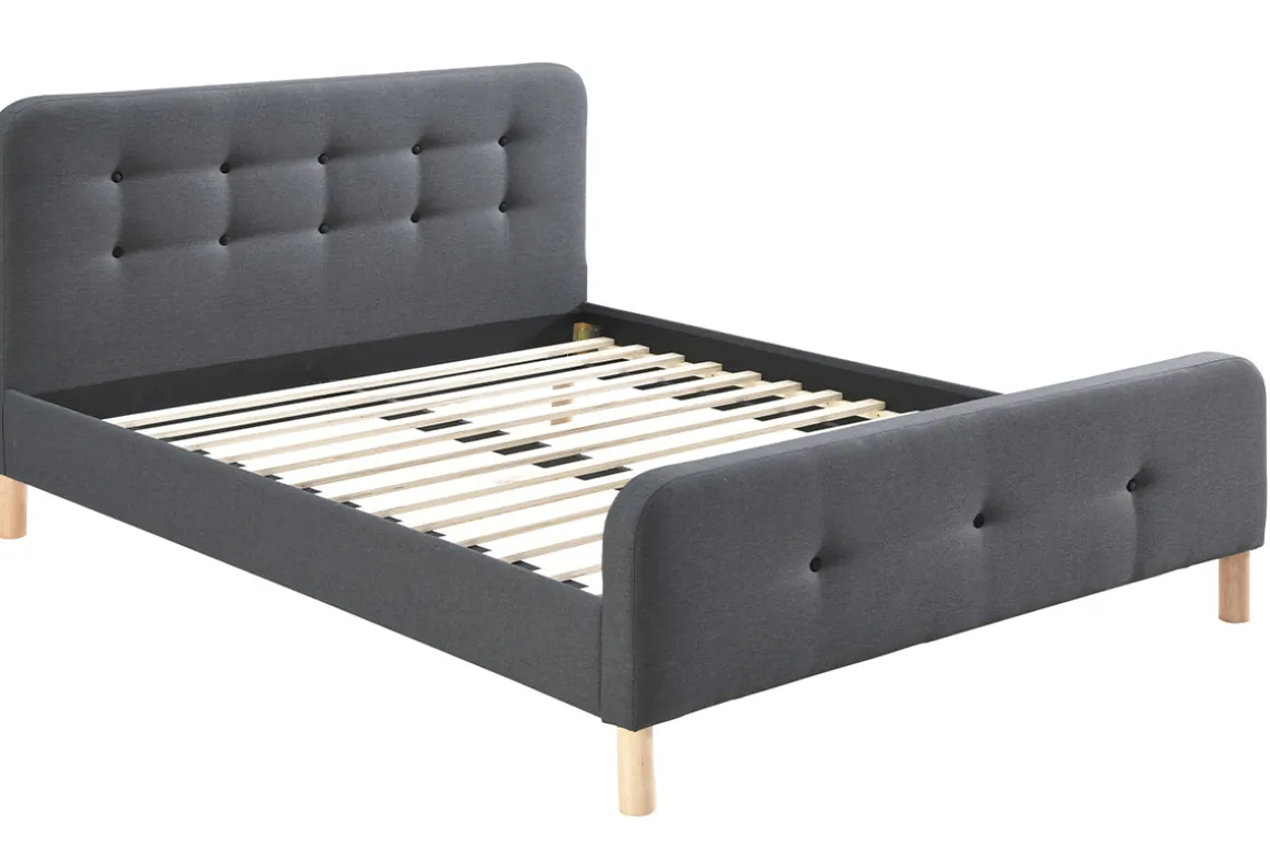 Discount Miliboo Cama capitoné tejido gris oscuro 160 x 200cm HOLSEN