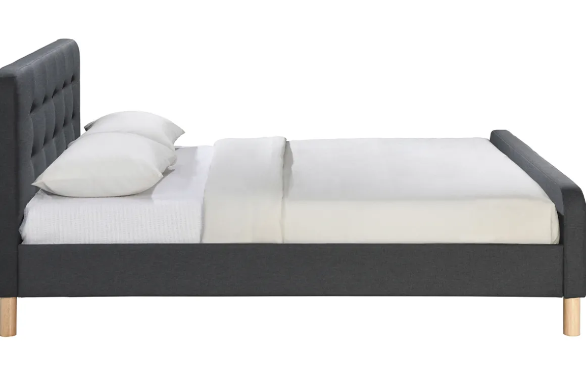 Discount Miliboo Cama capitoné tejido gris oscuro 160 x 200cm HOLSEN