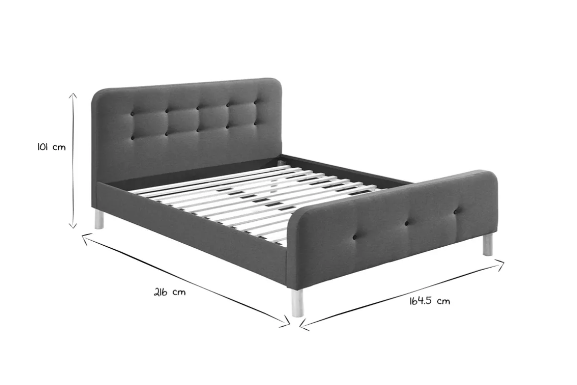 Discount Miliboo Cama capitoné tejido gris oscuro 160 x 200cm HOLSEN