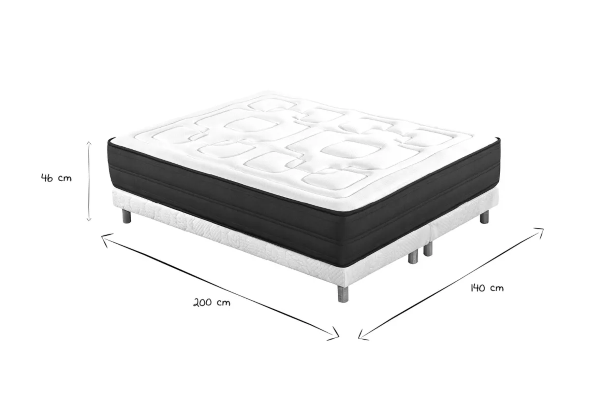 Best Sale Miliboo Cama 140 × 200 cm con somier tapizado y colchón viscoelástico BENJI