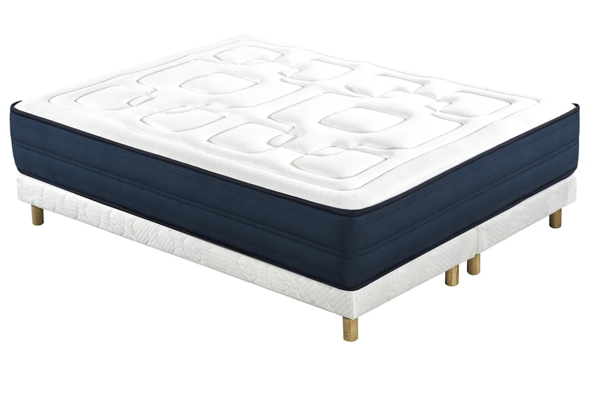 Cheap Miliboo Cama 180 × 200 cm con somieres tapizados y colchón viscoelástico BENJI