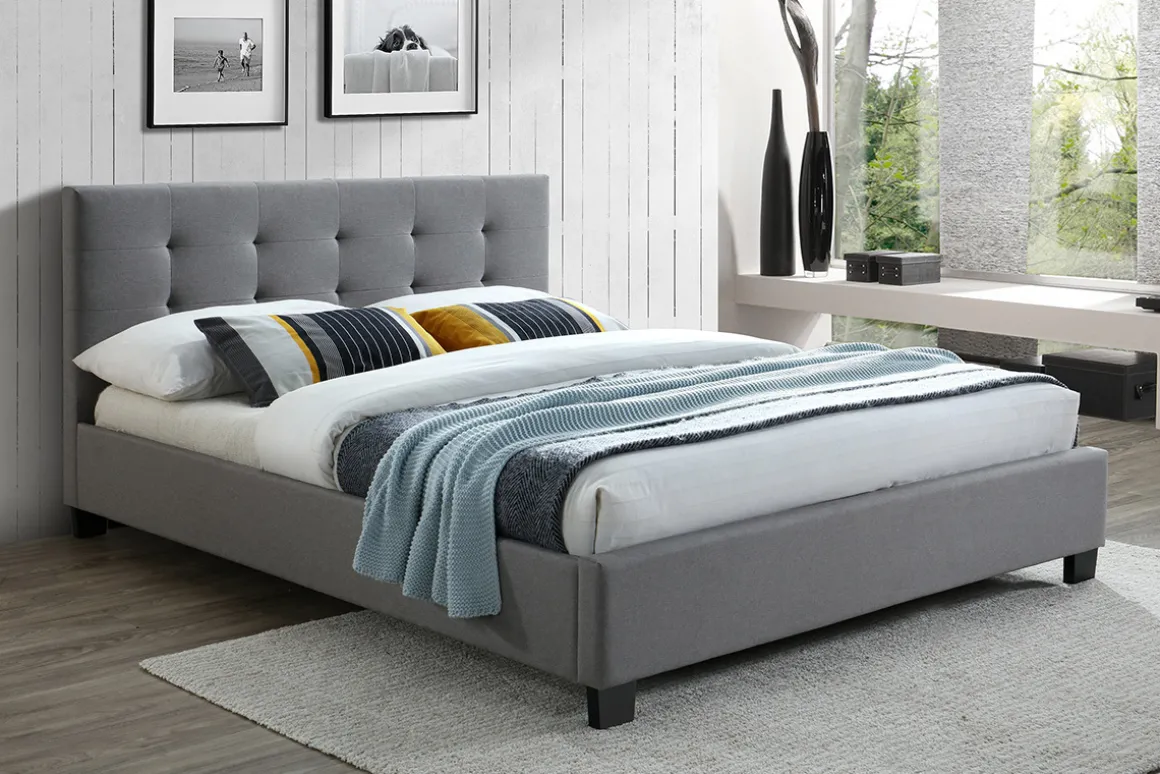 Cheap Miliboo Cama con cabecero capitoné tejido gris claro 160x200 DANAE