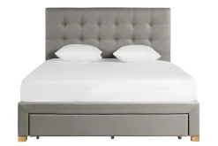 Outlet Miliboo Cama con cajones 2 plazas 160 x 200 cm de tela gris claro RENO
