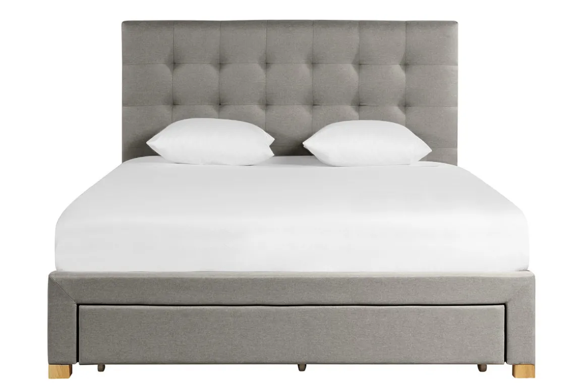 Outlet Miliboo Cama con cajones 2 plazas 160 x 200 cm de tela gris claro RENO
