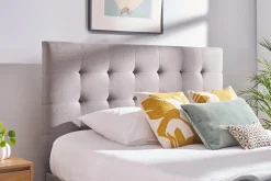 Outlet Miliboo Cama con cajones 2 plazas 160 x 200 cm de tela gris claro RENO