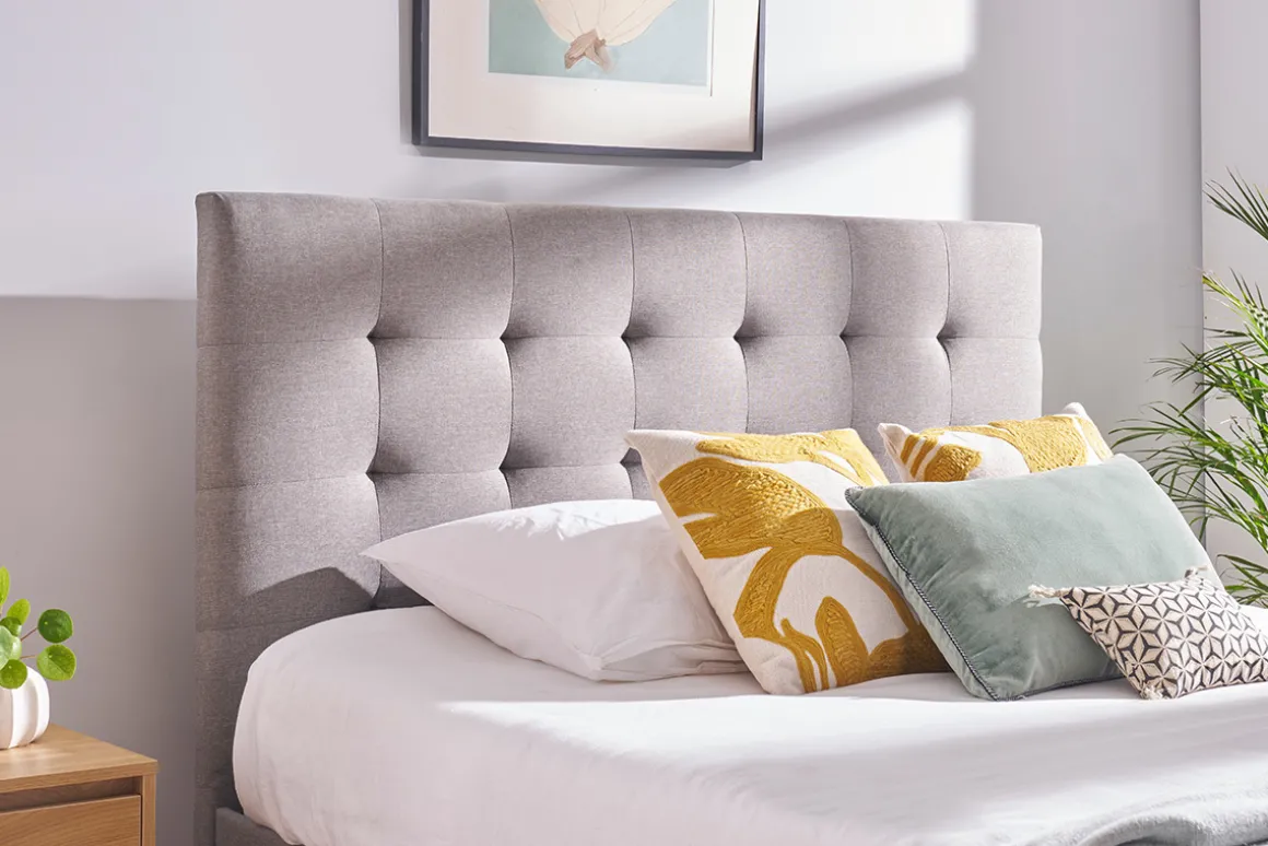 Outlet Miliboo Cama con cajones 2 plazas 160 x 200 cm de tela gris claro RENO