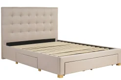 Best Miliboo Cama con cajones 2 plazas 160 x 200 cm de tela beige RENO