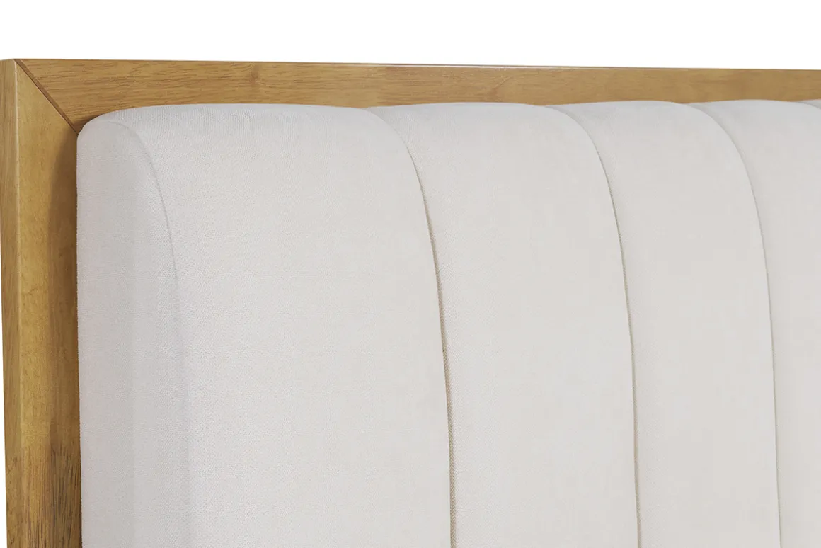 Fashion Miliboo Cama de 2 plazas 160 x 200 cm de madera clara y tejido gris claro RONN